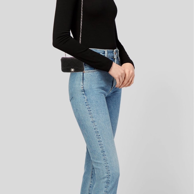 香奈兒迷你包/Authentic Chanel Black Micro Jersey Classic Flap Belt Bag from 2020-42