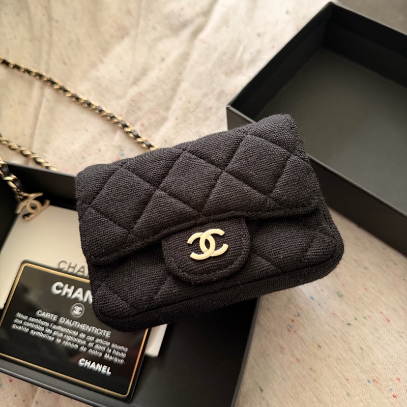香奈兒迷你包/Authentic Chanel Black Micro Jersey Classic Flap Belt Bag from 2020-52