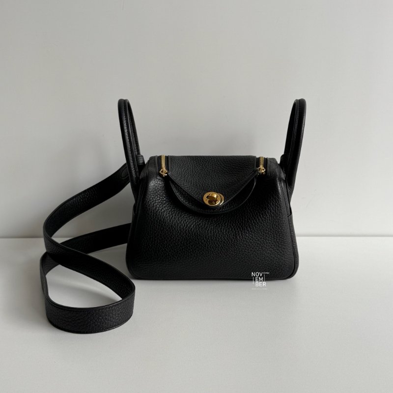 99新🆕 Hermès 愛馬仕 Mini Lindy 黑色金釦一代-0