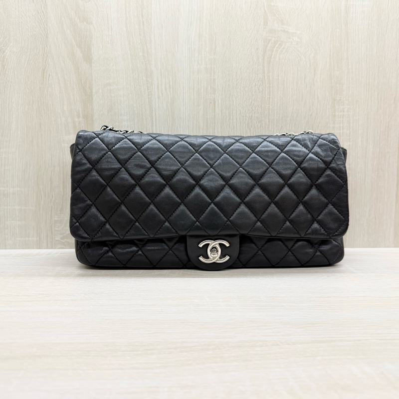 CHANEL🖤限定款黑色菱格紋雨衣兩用鏈包A48556-12