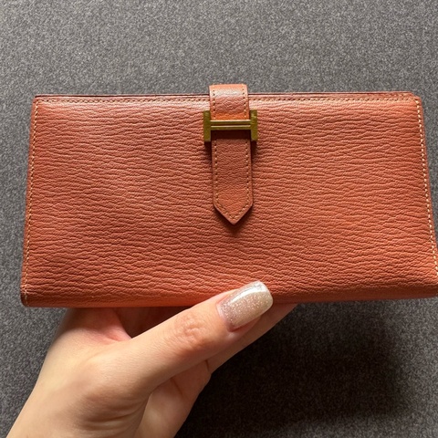 自用划算 Hermès Bearn H 長夾｜溫柔粉色金扣｜經典 H 釦長夾