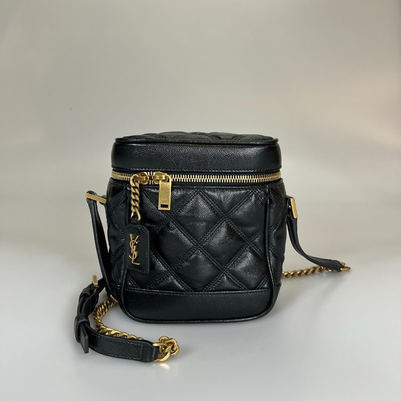 YSL 649779 黑金魚子醬菱格紋盒子鍊條包-0