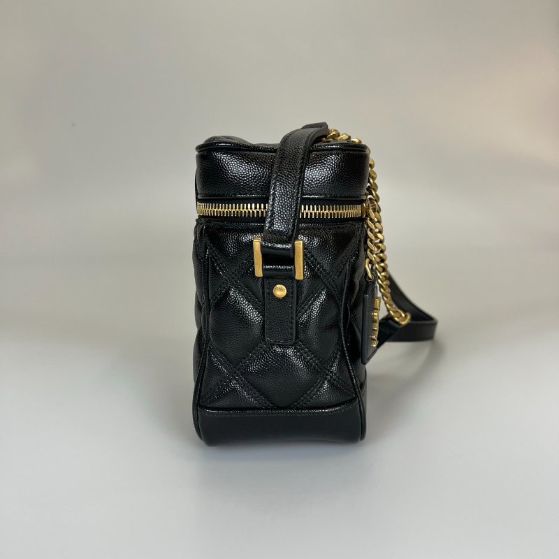 YSL 649779 黑金魚子醬菱格紋盒子鍊條包-3