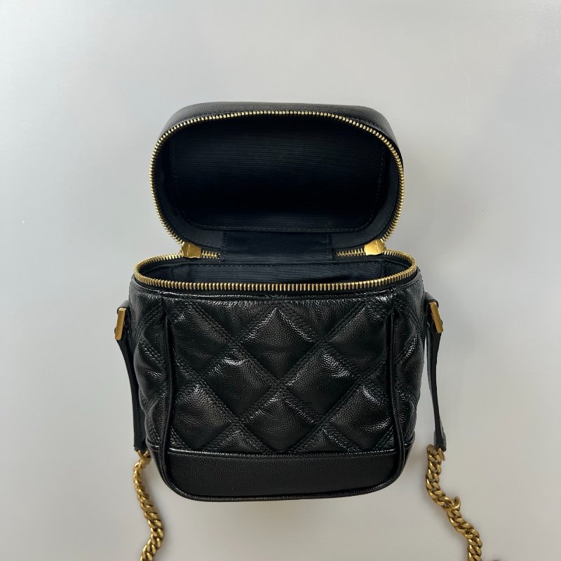 YSL 649779 黑金魚子醬菱格紋盒子鍊條包-5