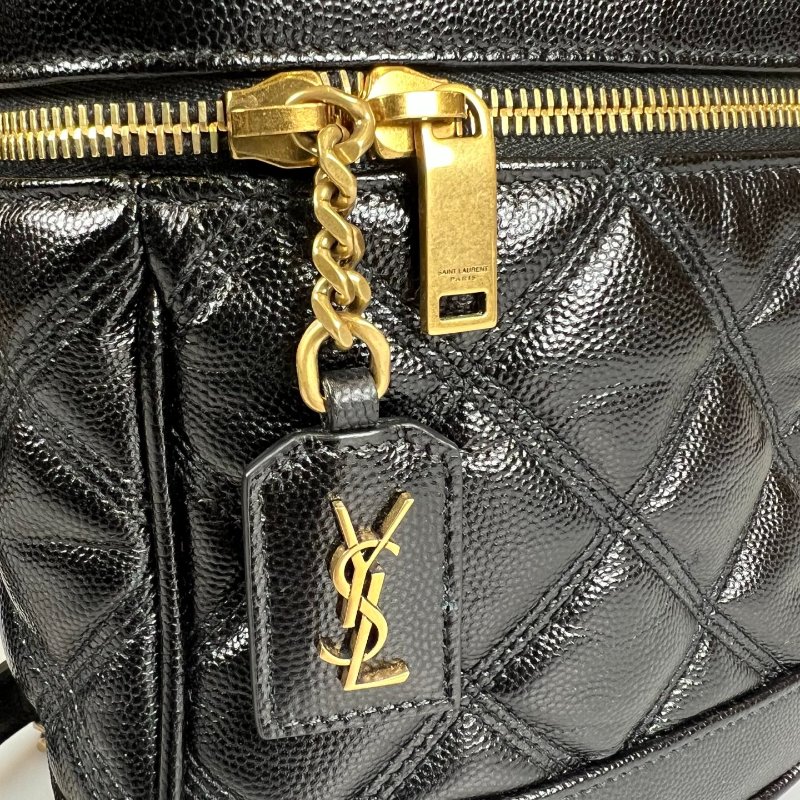 YSL 649779 黑金魚子醬菱格紋盒子鍊條包-7