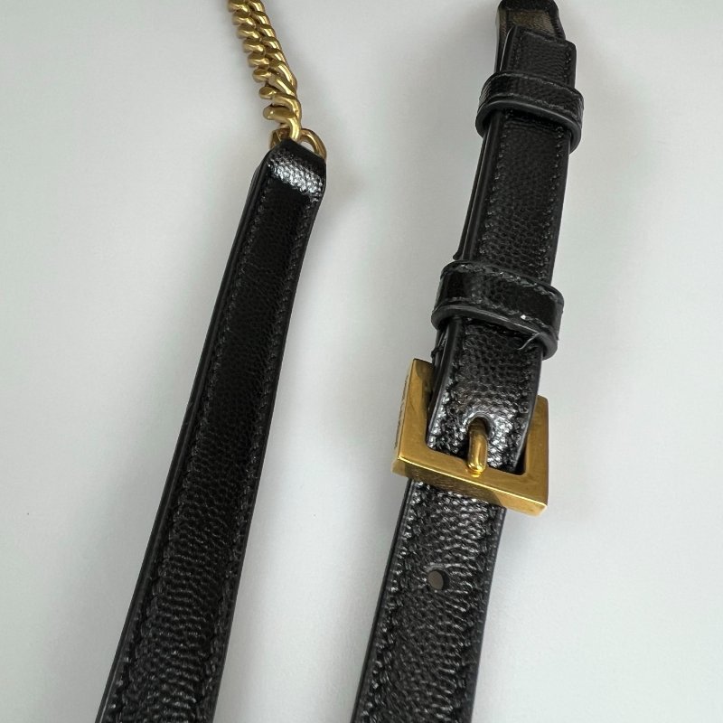 YSL 649779 黑金魚子醬菱格紋盒子鍊條包-8