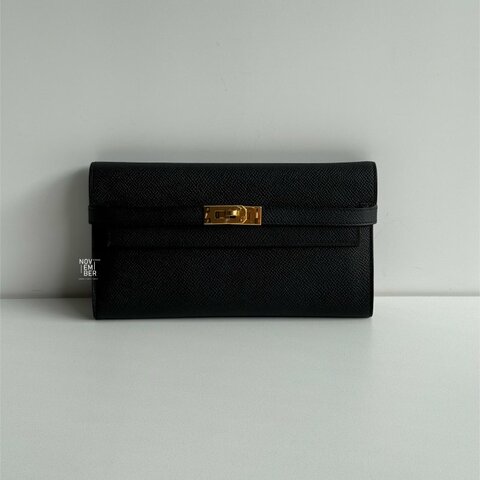99新🆕 Hermès 愛馬仕 Kelly 長夾 黑色金釦