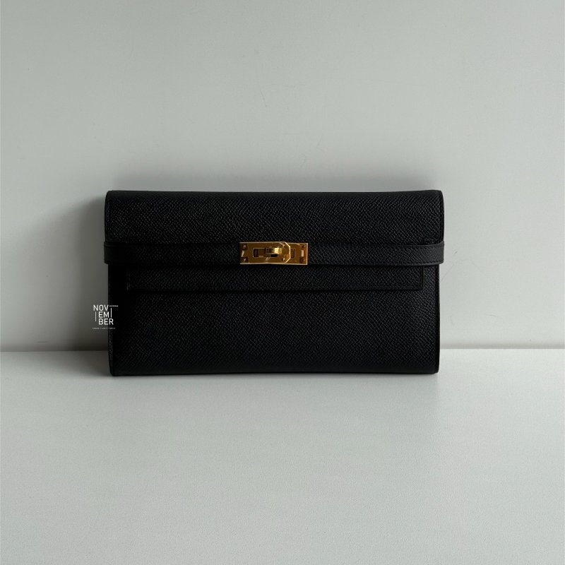 99新🆕 Hermès 愛馬仕 Kelly 長夾 黑色金釦-0