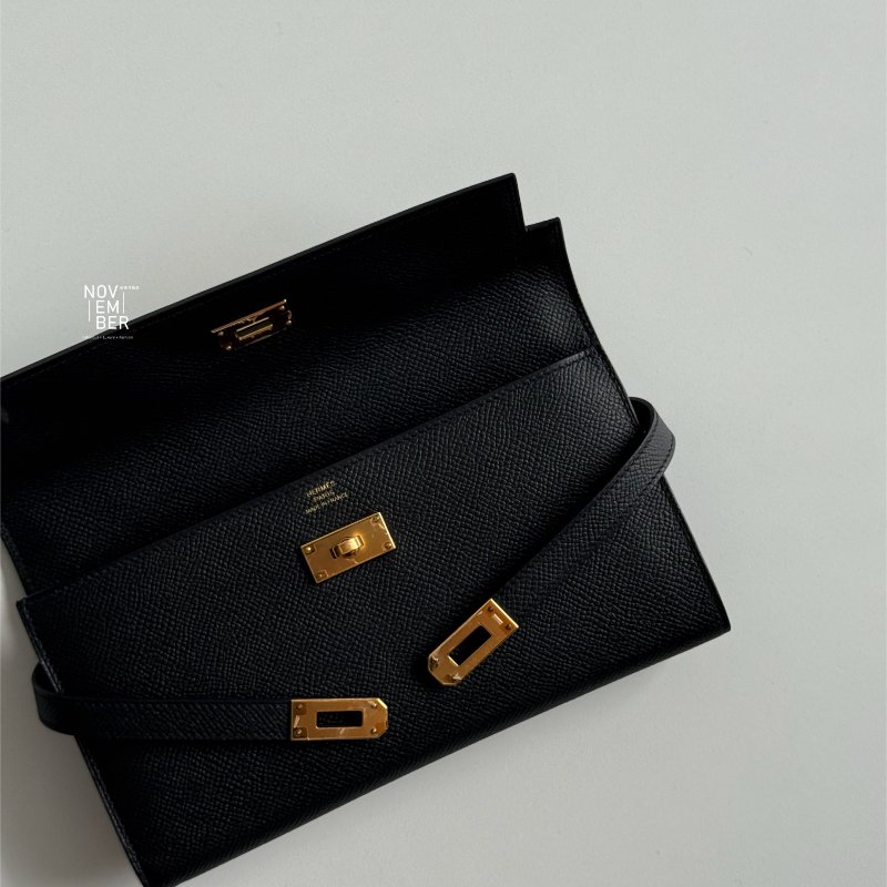 99新🆕 Hermès 愛馬仕 Kelly 長夾 黑色金釦-4