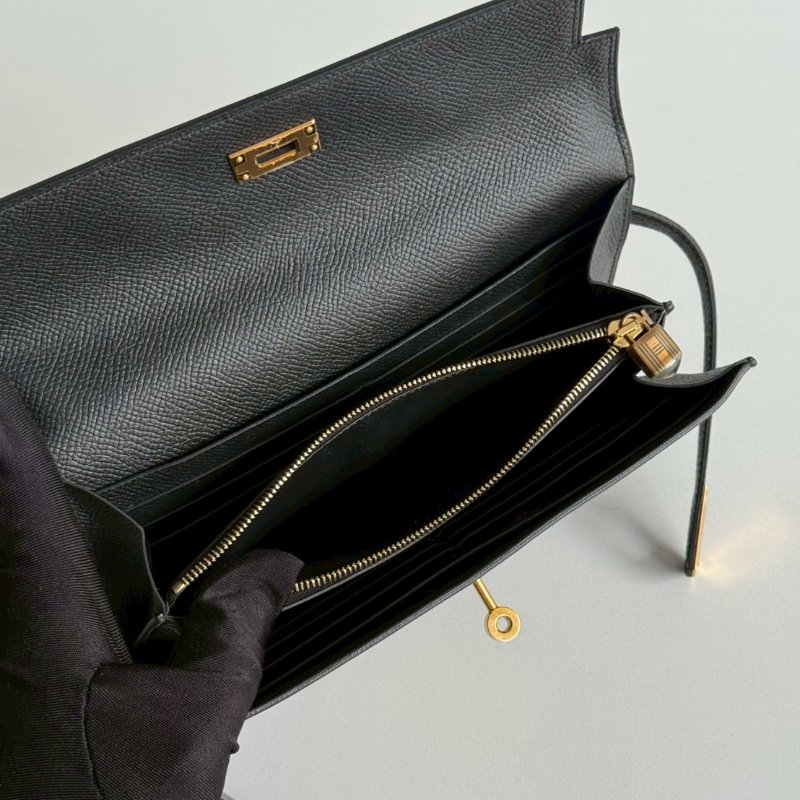 99新🆕 Hermès 愛馬仕 Kelly 長夾 黑色金釦-7