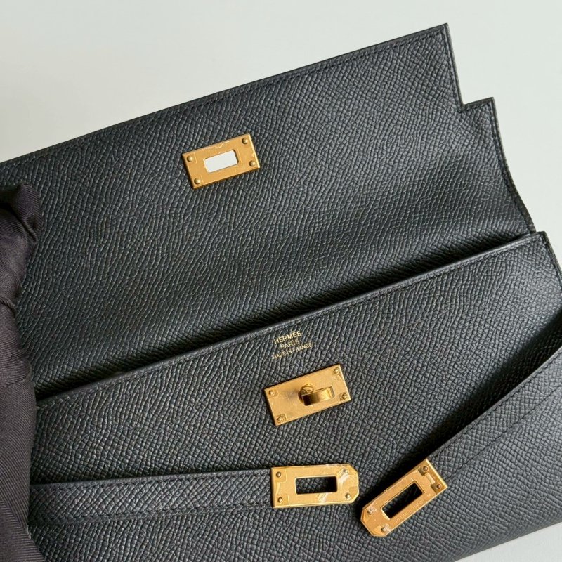 99新🆕 Hermès 愛馬仕 Kelly 長夾 黑色金釦-9