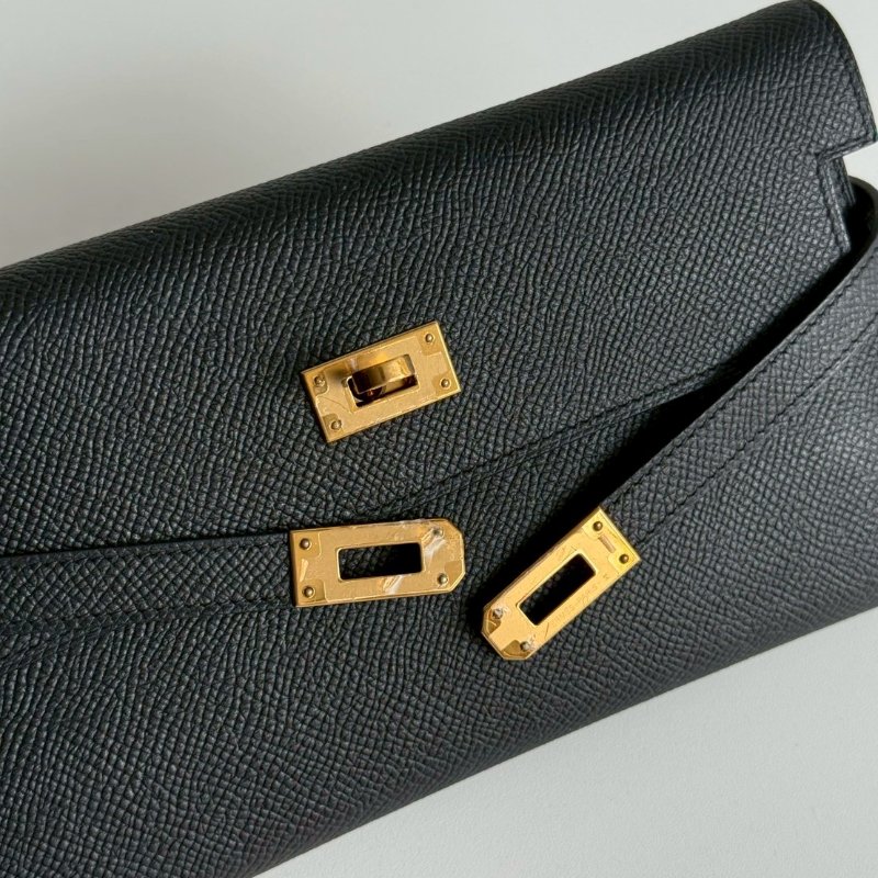 99新🆕 Hermès 愛馬仕 Kelly 長夾 黑色金釦-11