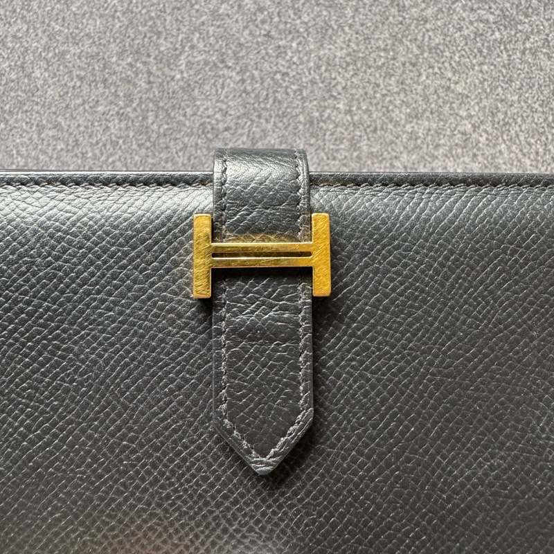 自用划算！Hermès Bearn H 長夾｜黑色金扣｜經典 H 釦長夾-9