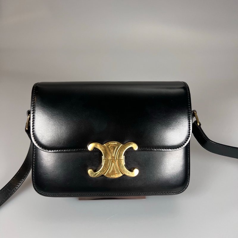 CELINE 黑金皮革方側邊包-0