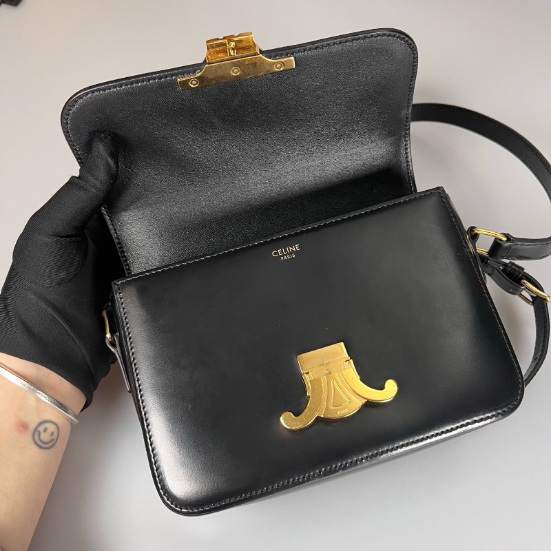 CELINE 黑金皮革方側邊包-5