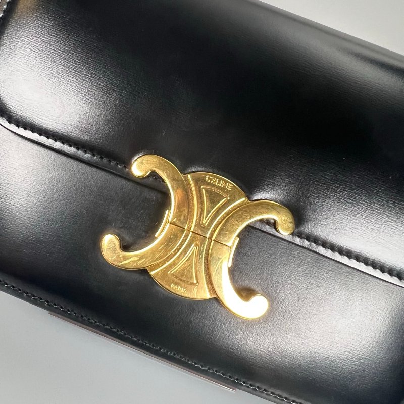 CELINE 黑金皮革方側邊包-7