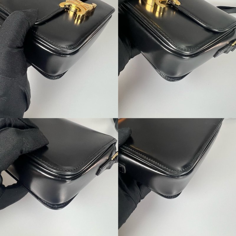 CELINE 黑金皮革方側邊包-10