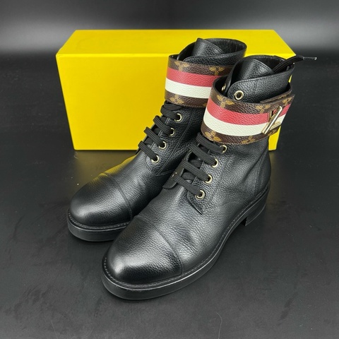 Louis Vuitton路易威登 黑色 老花綁帶短靴 36.5 碼