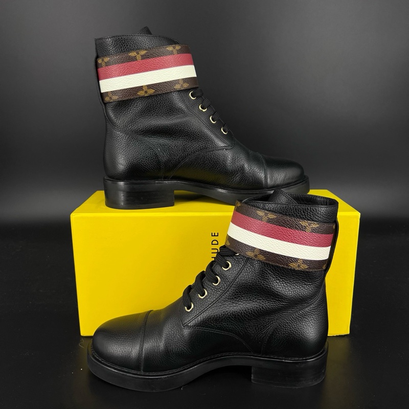 Louis Vuitton路易威登 黑色 老花綁帶短靴 36.5 碼-6