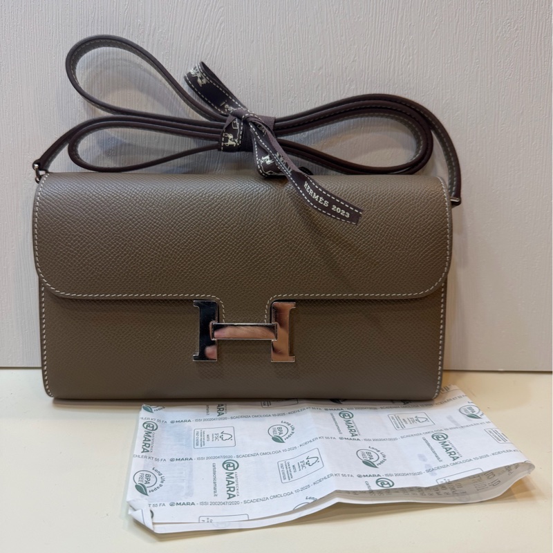 HERMES 愛馬仕 康康to go 皮大象灰 銀扣 epsom皮 肩帶 底20-0