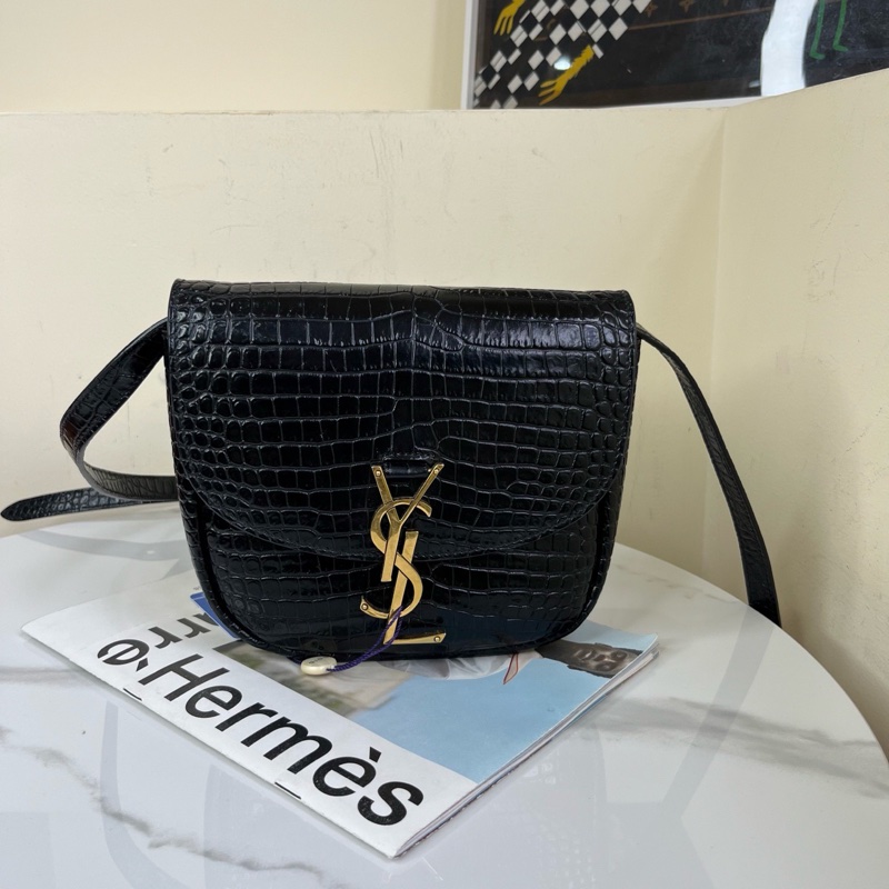 ysl聖羅蘭 黑金鰐壓馬鞍包 尺寸18*16、無附件-0