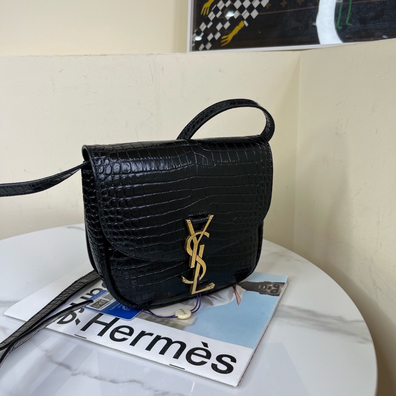 ysl聖羅蘭 黑金鰐壓馬鞍包 尺寸18*16、無附件-1