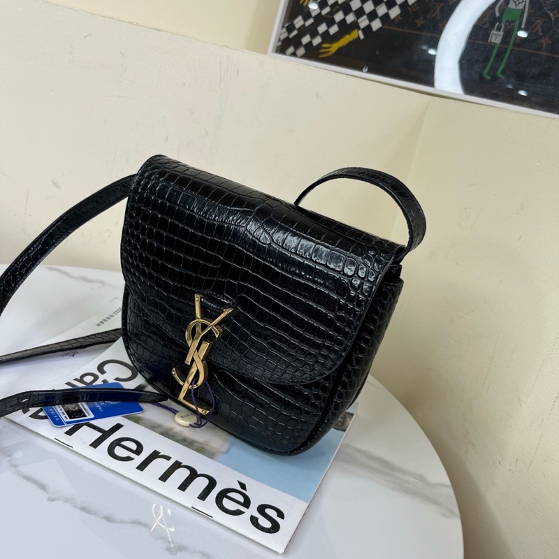 ysl聖羅蘭 黑金鰐壓馬鞍包 尺寸18*16、無附件-2