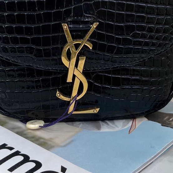 ysl聖羅蘭 黑金鰐壓馬鞍包 尺寸18*16、無附件-6