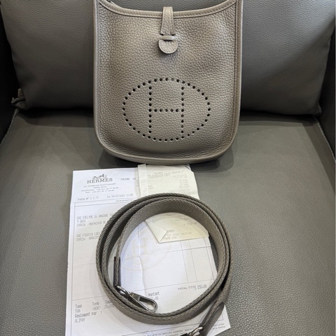 Hermes 愛馬仕 伊芙琳Evelyne mini積雨雲灰98新 帶票
