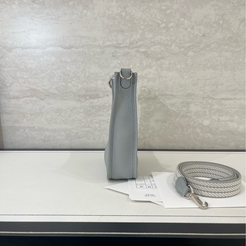 HERMES愛馬仕 Mini+Evelyne聖杯藍配錫器灰肩帶 TC皮 尺寸:16*17*6cm+2-1