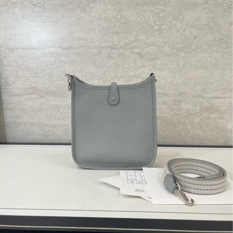 HERMES愛馬仕 Mini+Evelyne聖杯藍配錫器灰肩帶 TC皮 尺寸:16*17*6cm+2-2