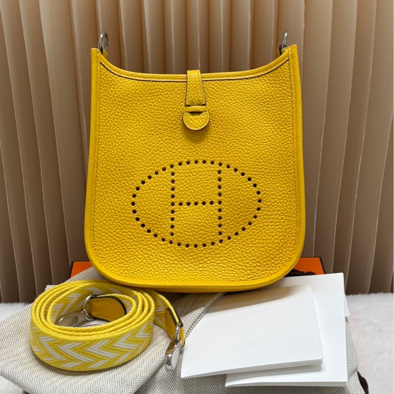 Hermes愛馬仕 Evelyne mini16伊芙琳銀扣 那不勒斯黃-0