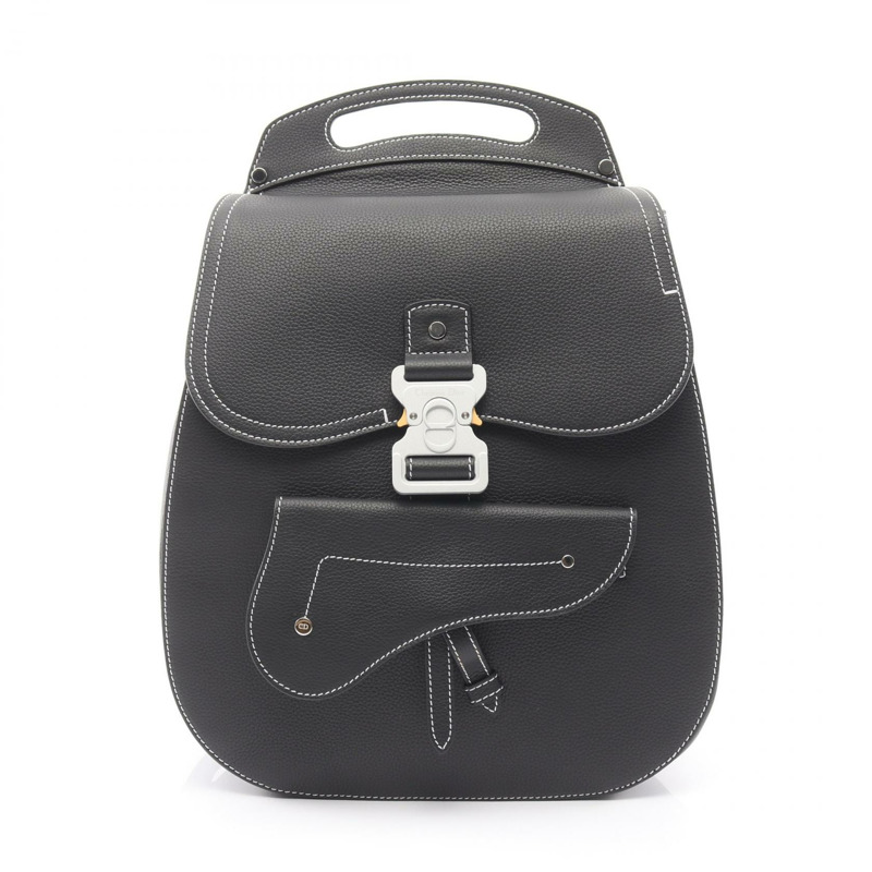 Christian Dior Gallop 雙肩包，黑色真皮，銀色五金配件，二手男款-0