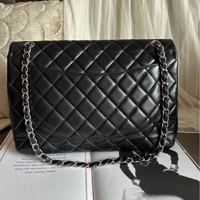 香奈兒 黑色 羊皮鍊條包 Chanel CC Maxi Jumbo Single Flap Chain Bag-3
