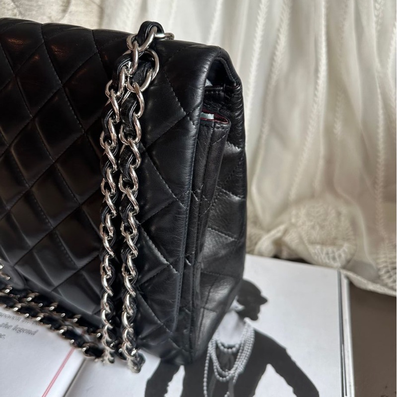 香奈兒 黑色 羊皮鍊條包 Chanel CC Maxi Jumbo Single Flap Chain Bag-10