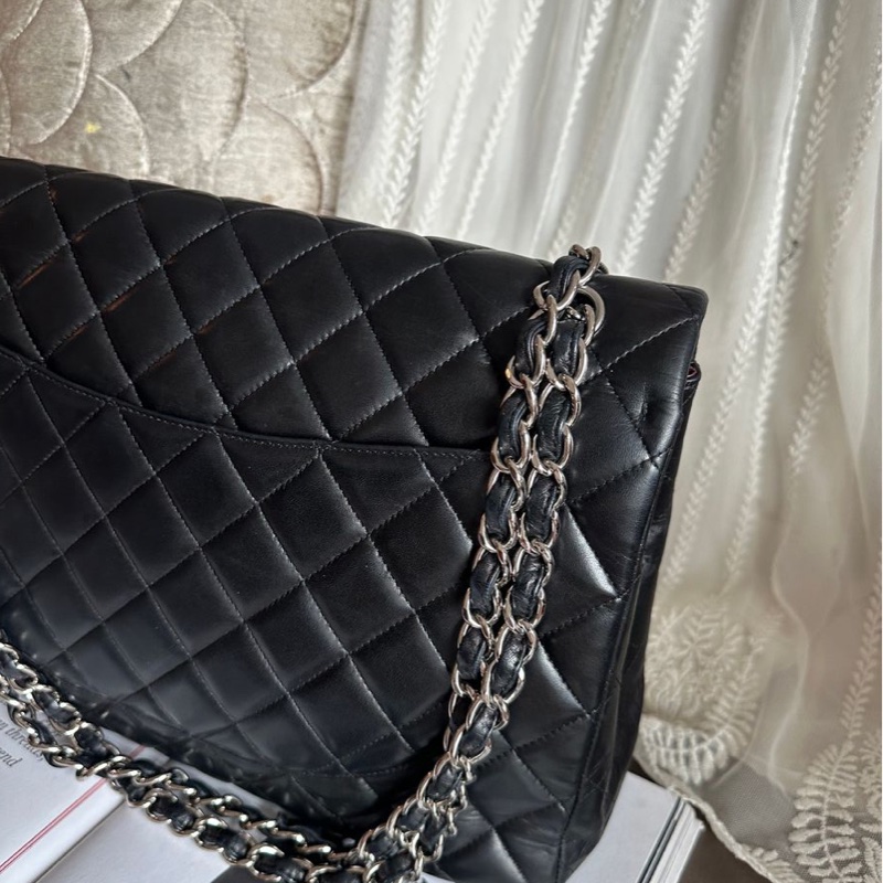 香奈兒 黑色 羊皮鍊條包 Chanel CC Maxi Jumbo Single Flap Chain Bag-13