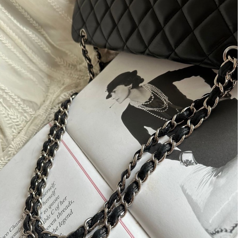 香奈兒 黑色 羊皮鍊條包 Chanel CC Maxi Jumbo Single Flap Chain Bag-15