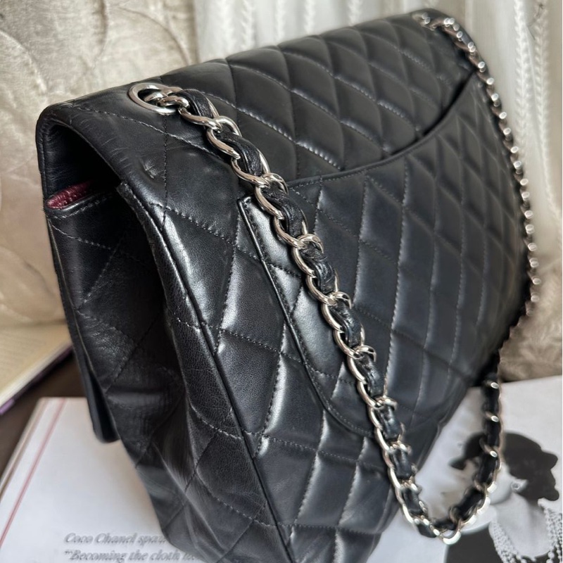 香奈兒 黑色 羊皮鍊條包 Chanel CC Maxi Jumbo Single Flap Chain Bag-16