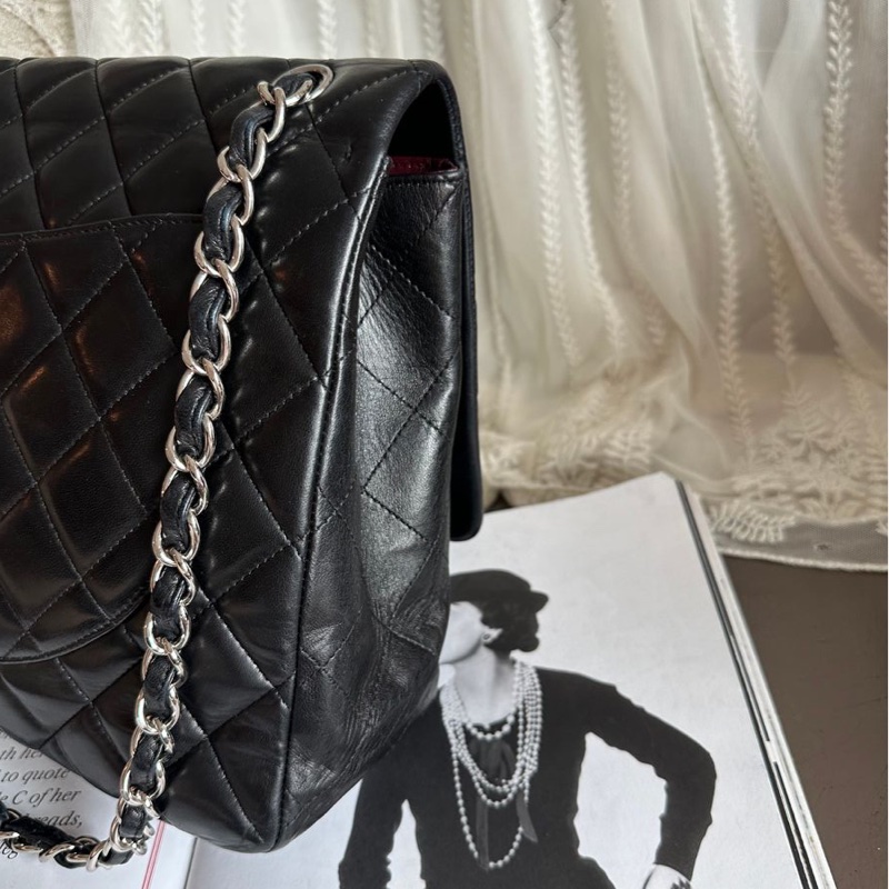 香奈兒 黑色 羊皮鍊條包 Chanel CC Maxi Jumbo Single Flap Chain Bag-20