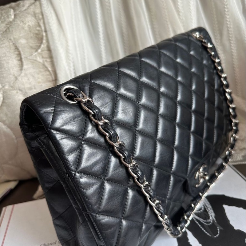 香奈兒 黑色 羊皮鍊條包 Chanel CC Maxi Jumbo Single Flap Chain Bag-21