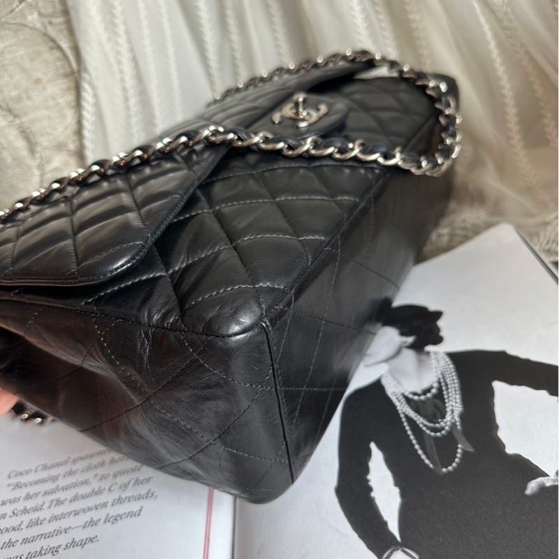 香奈兒 黑色 羊皮鍊條包 Chanel CC Maxi Jumbo Single Flap Chain Bag-22