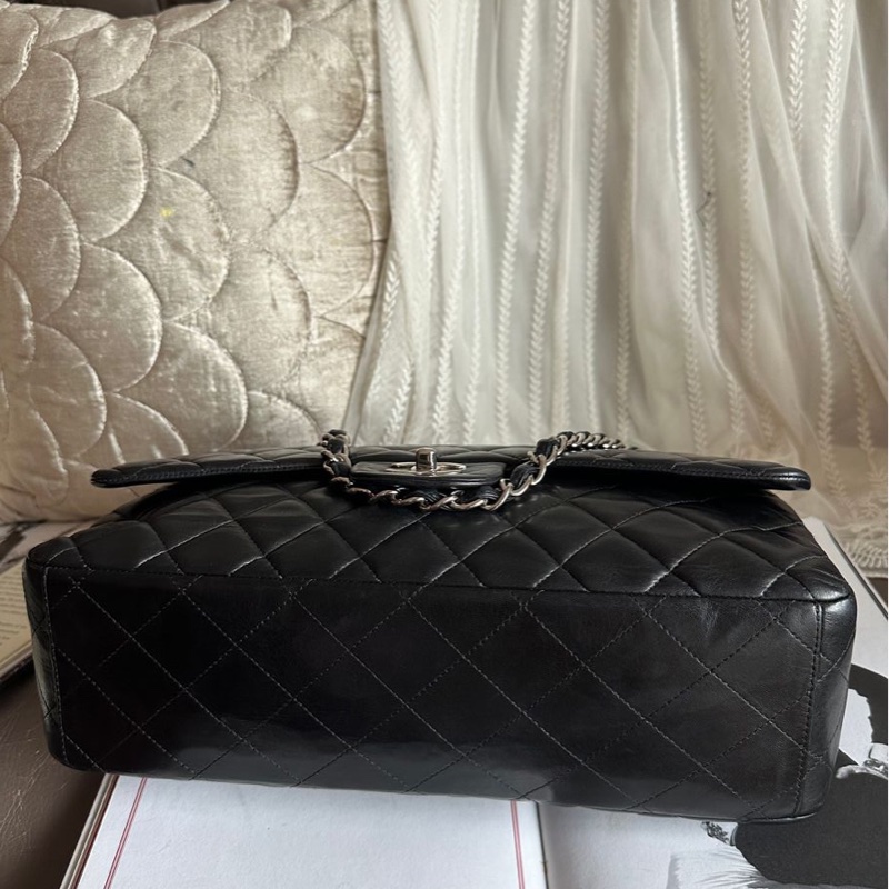 香奈兒 黑色 羊皮鍊條包 Chanel CC Maxi Jumbo Single Flap Chain Bag-23