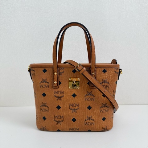 MCM 乾邑色 迷你 老花 菜籃子手提斜挎包