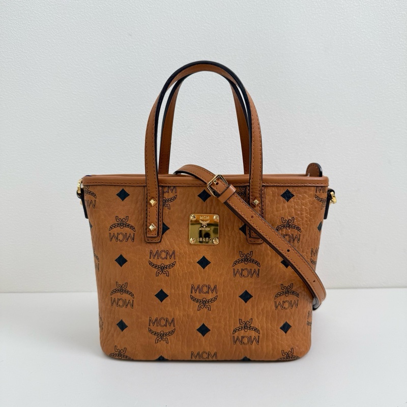 MCM 乾邑色 迷你 老花 菜籃子手提斜挎包-0