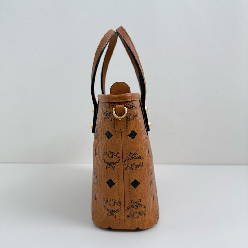 MCM 乾邑色 迷你 老花 菜籃子手提斜挎包-3