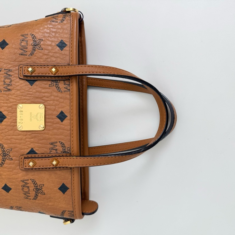 MCM 乾邑色 迷你 老花 菜籃子手提斜挎包-5