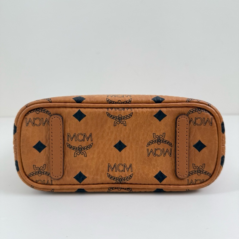 MCM 乾邑色 迷你 老花 菜籃子手提斜挎包-6