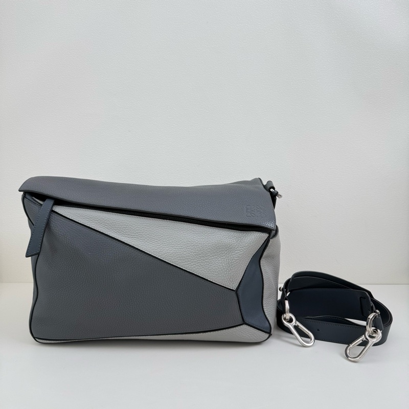 LOEWE/羅意威 Puzzle 大號拼色淺灰拼深灰 銀扣-0