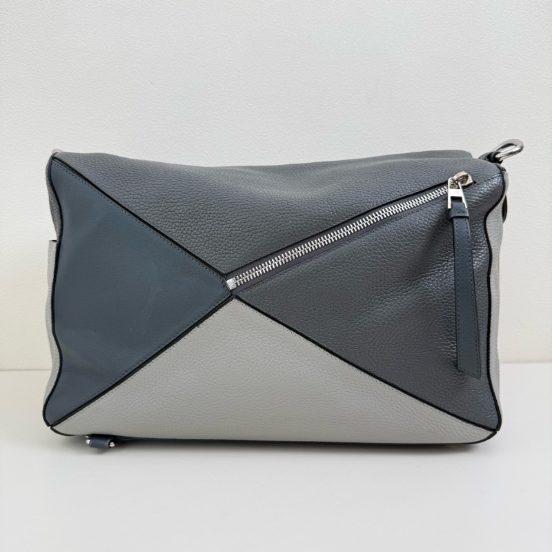 LOEWE/羅意威 Puzzle 大號拼色淺灰拼深灰 銀扣-2