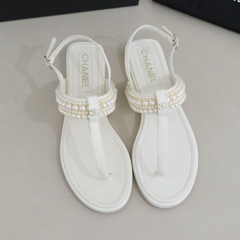 99新 CHANEL香奈兒珍珠雙C女士涼鞋,38碼,配件防塵袋-0